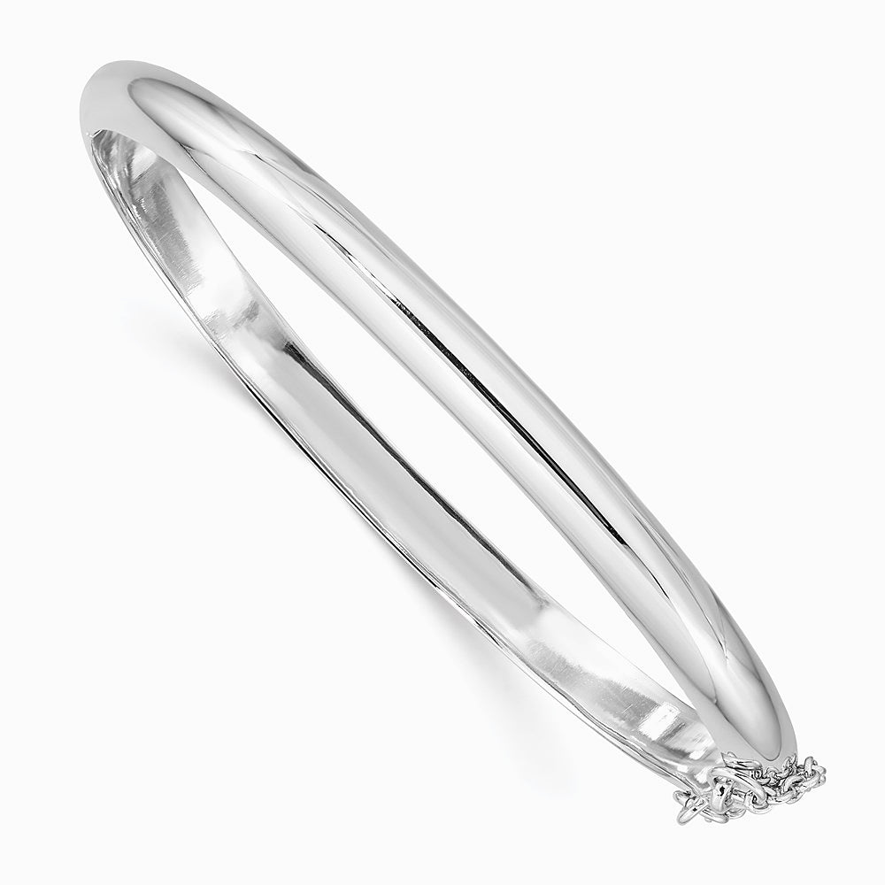 Sterling Silver Rhodium-plated 5mm with Chain Hinged Bangle - Product Photo