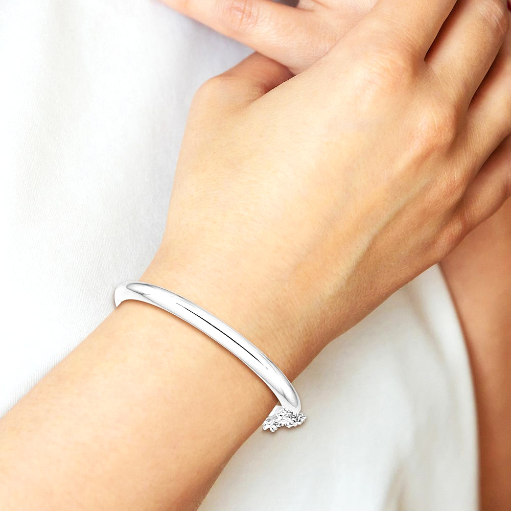 Sterling Silver RH-plated Polished 4mm w/ Safety Hinged Children's Bangle - Product Photo