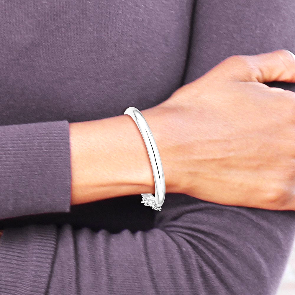 Sterling Silver RH-plated Polished 5mm w/ Safety Hinged Children's Bangle - Product Photo