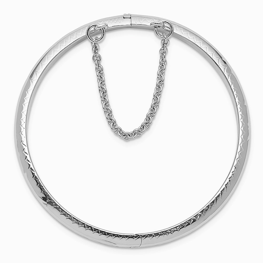 Sterling Silver RH-plated Pol. & D/C 4mm w/ Safety Hinged Children's Bangle - Product Photo