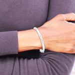 Sterling Silver RH-plated Pol. & D/C 4mm w/ Safety Hinged Children's Bangle - Product Photo