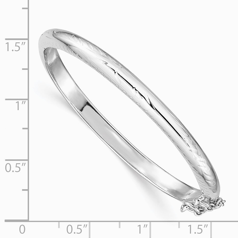Sterling Silver RH-plated Pol. & D/C 4mm w/ Safety Hinged Children's Bangle - Product Photo