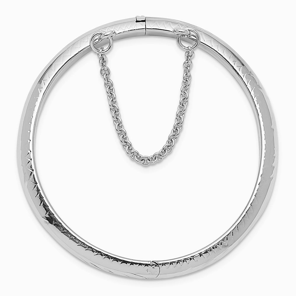 Sterling Silver RH-plated Pol. & D/C 5mm w/ Safety Hinged Children's Bangle - Product Photo