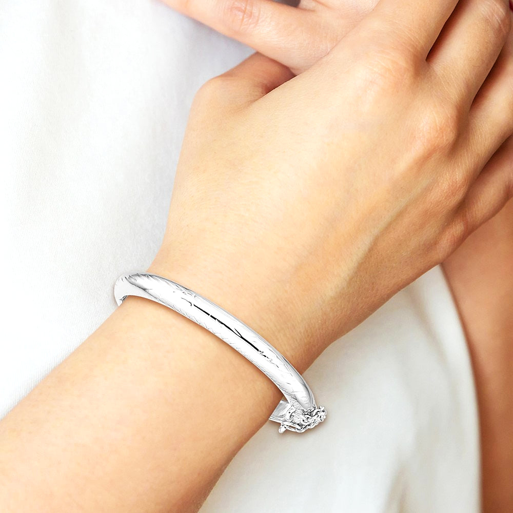 Sterling Silver RH-plated Pol. & D/C 5mm w/ Safety Hinged Children's Bangle - Product Photo