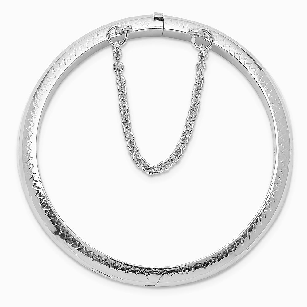 Sterling Silver RH-plated Pol. & D/C 5mm w/ Safety Hinged Children's Bangle - Product Photo