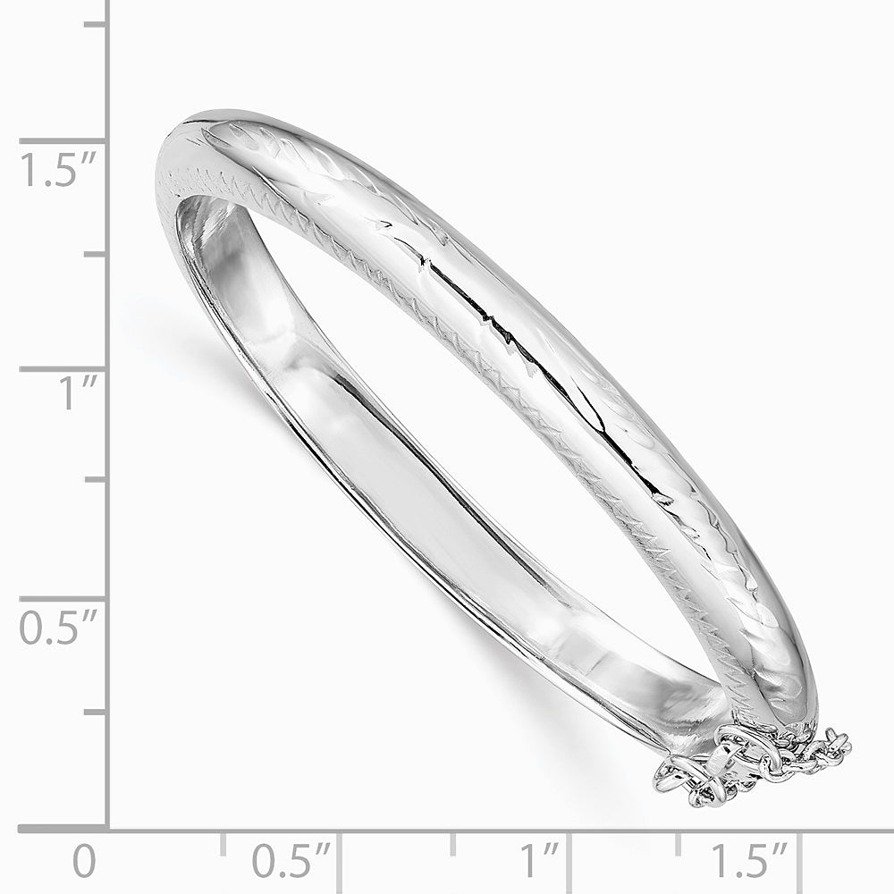 Sterling Silver RH-plated Pol. & D/C 5mm w/ Safety Hinged Children's Bangle - Product Photo