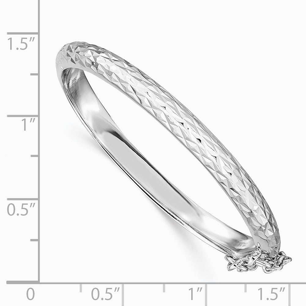 Sterling Silver RH-plated Pol. & D/C 4.5mm w/ Safety Hinged Children's Bangle - Product Photo