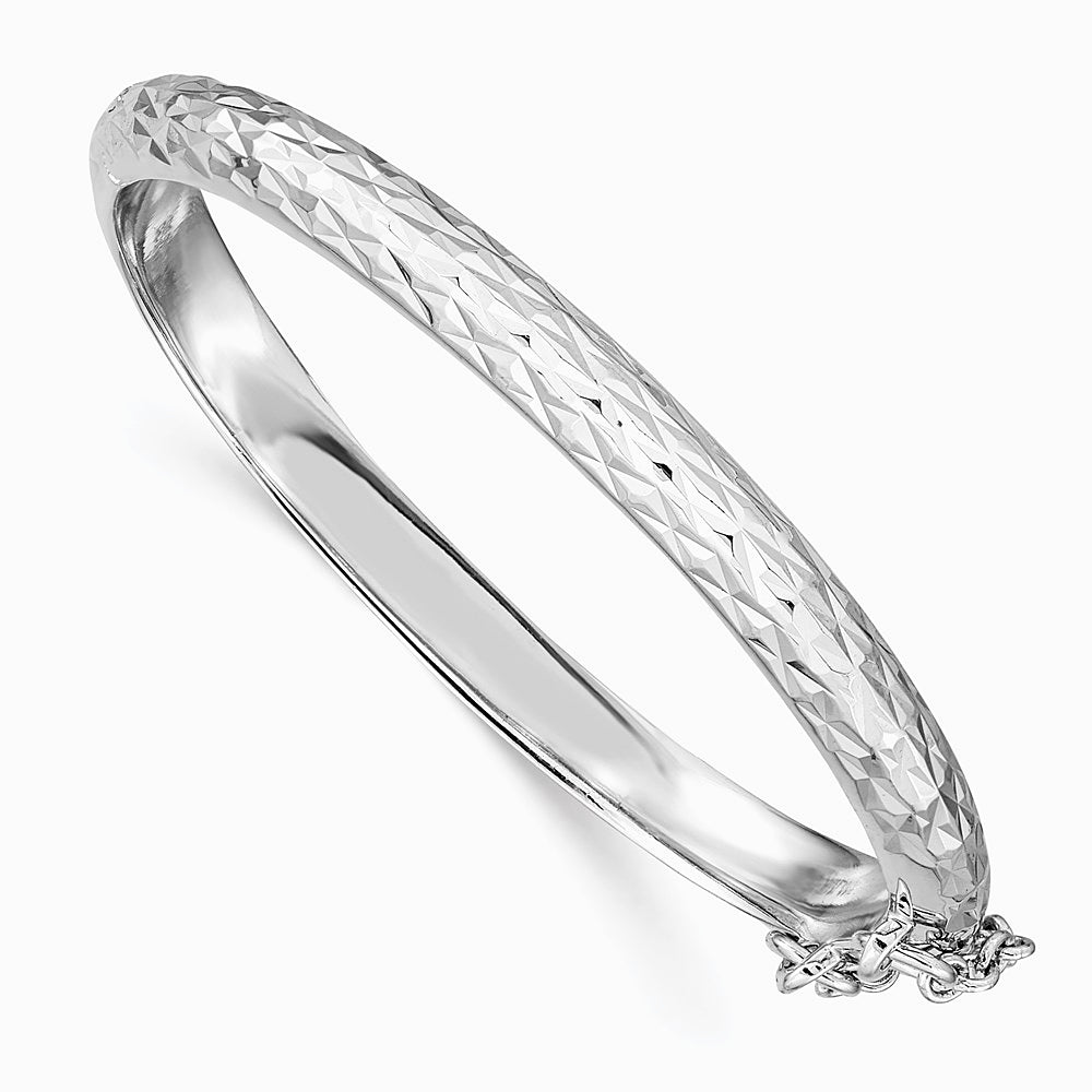 Sterling Silver RH-plated Polished & Diamond-cut 4.5mm w/ Safety Hinged Children's Bangle