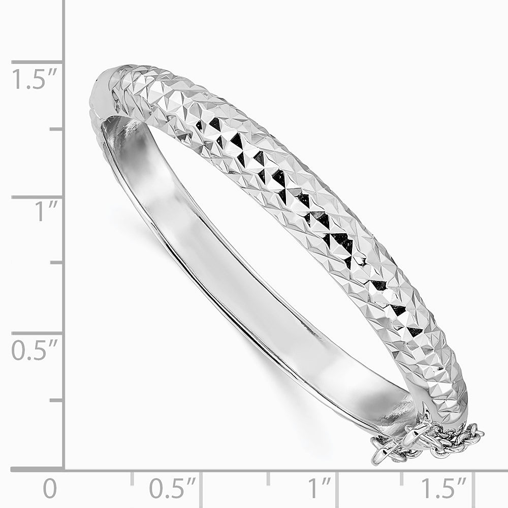 Sterling Silver RH-plated Pol. & D/C 5.5mm w/ Safety Hinged Children's Bangle - Product Photo