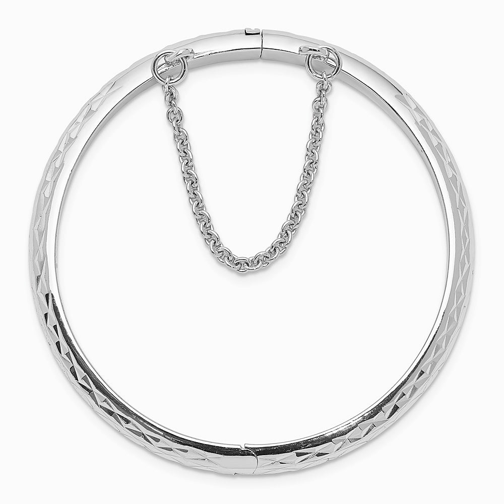 Sterling Silver RH-plated Pol. & D/C 5.5mm w/ Safety Hinged Children's Bangle - Product Photo