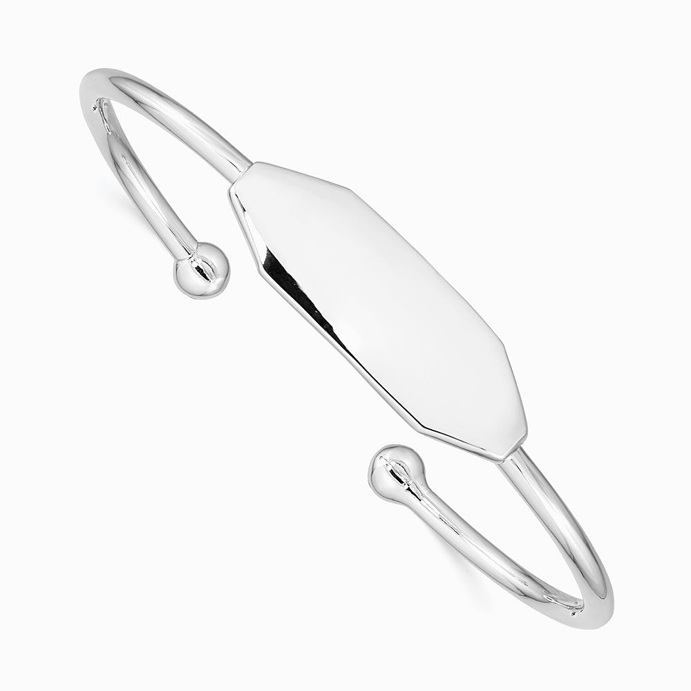 Sterling Silver Rhodium-plated Polished ID Children's Cuff Bangle
