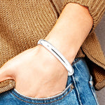 Sterling Silver Rhodium-plated Polished & Domed 6mm Children's Cuff Bangle - Product Photo