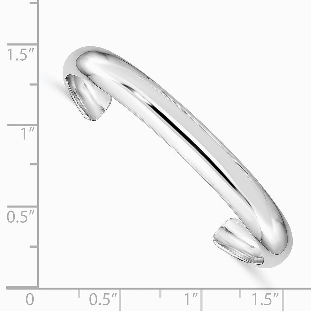 Sterling Silver Rhodium-plated Polished & Domed 6mm Children's Cuff Bangle - Product Photo