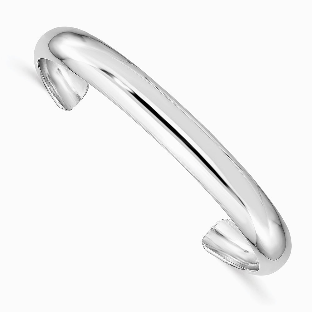 Sterling Silver Rhodium-plated Polished & Domed 6mm Children's Cuff Bangle
