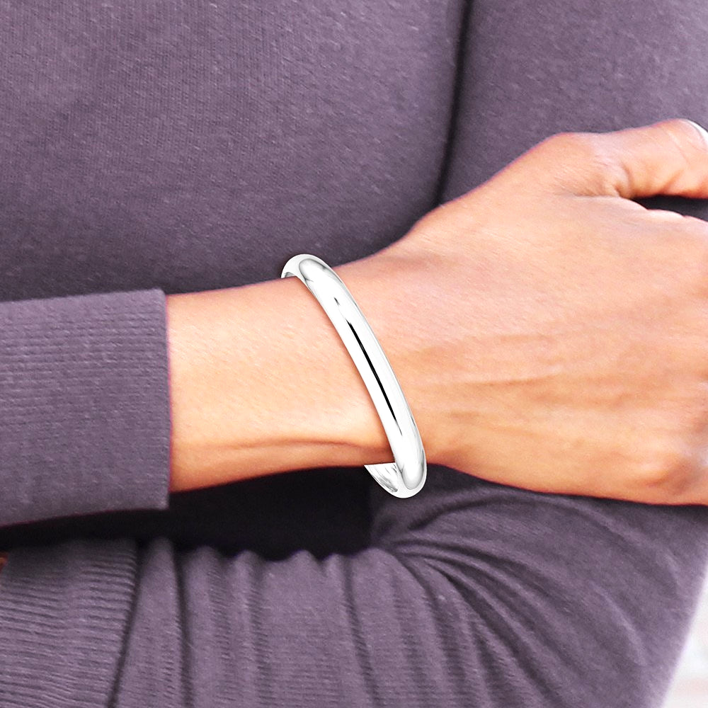 Sterling Silver Rhodium-plated Polished & Domed 6mm Children's Cuff Bangle - Product Photo