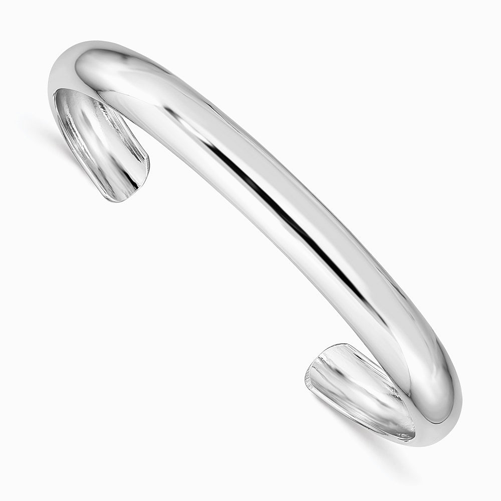 Sterling Silver Rhodium-plated Polished & Domed 6mm Children's Cuff Bangle