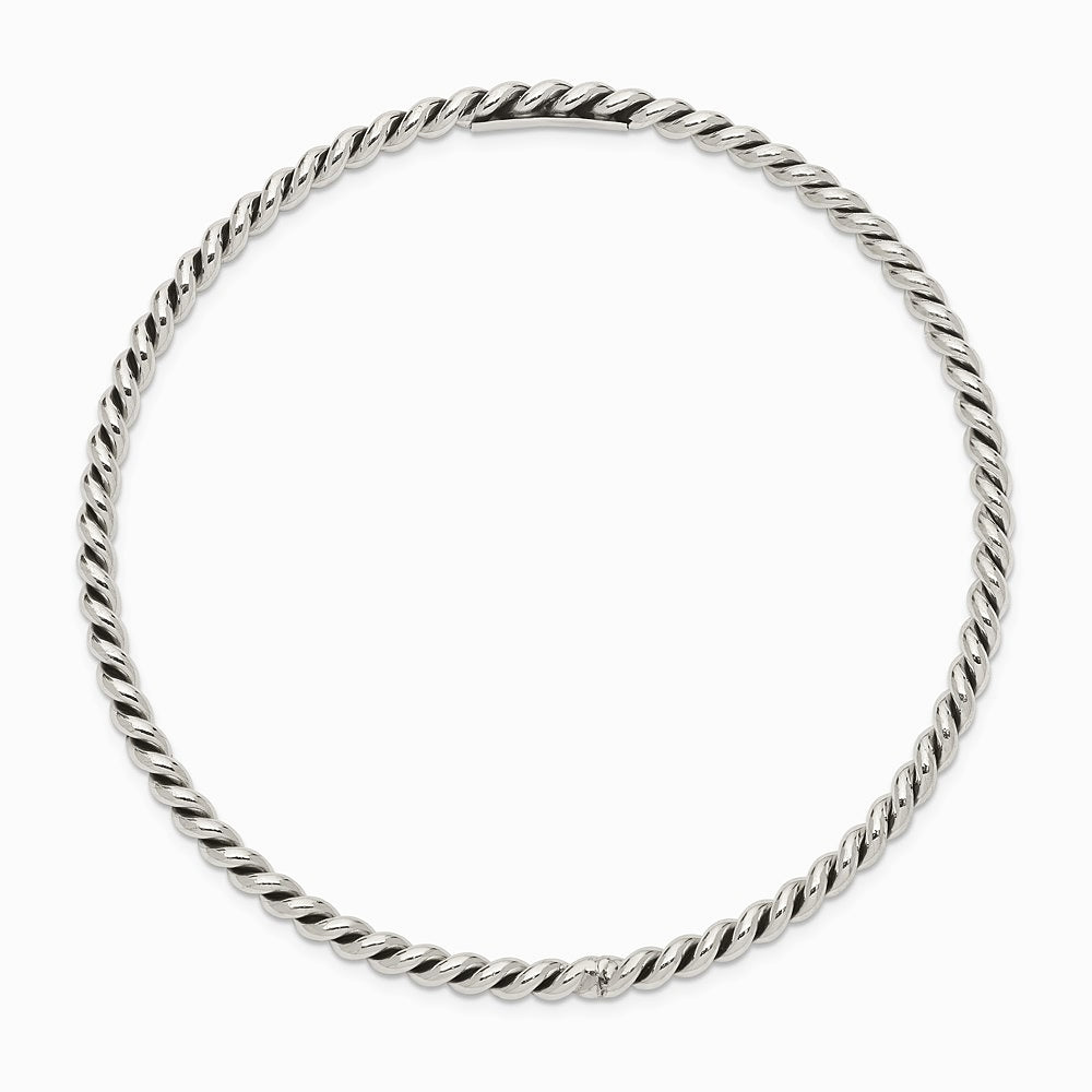 Sterling Silver Antiqued 3mm Twisted Slip-on Bangle - Product Photo