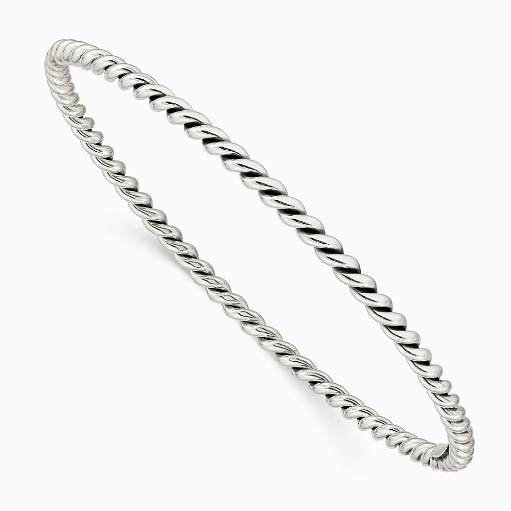 Sterling Silver Antiqued 3mm Twisted Slip-on Bangle - Product Photo