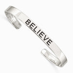 Sterling Silver Believe Antiqued Cuff Bangle - Product Photo