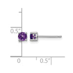 Sterling Silver Rhodium-plated 4mm Round Amethyst Post Earrings - Product Photo
