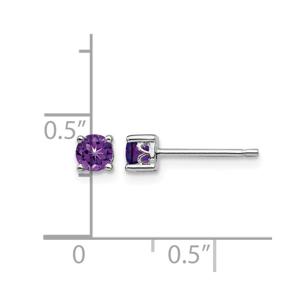 Sterling Silver Rhodium-plated 4mm Round Amethyst Post Earrings - Product Photo