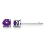 Sterling Silver Rhodium-plated 4mm Round Amethyst Post Earrings - Product Photo