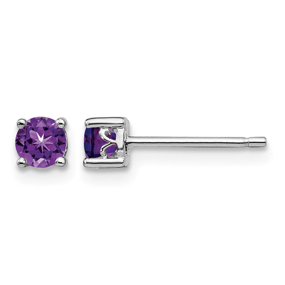 Sterling Silver Rhodium-plated 4mm Round Amethyst Post Earrings - Product Photo