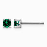 Sterling Silver Rhodium-plated 4mm Round Created Emerald Post Earrings - Product Photo