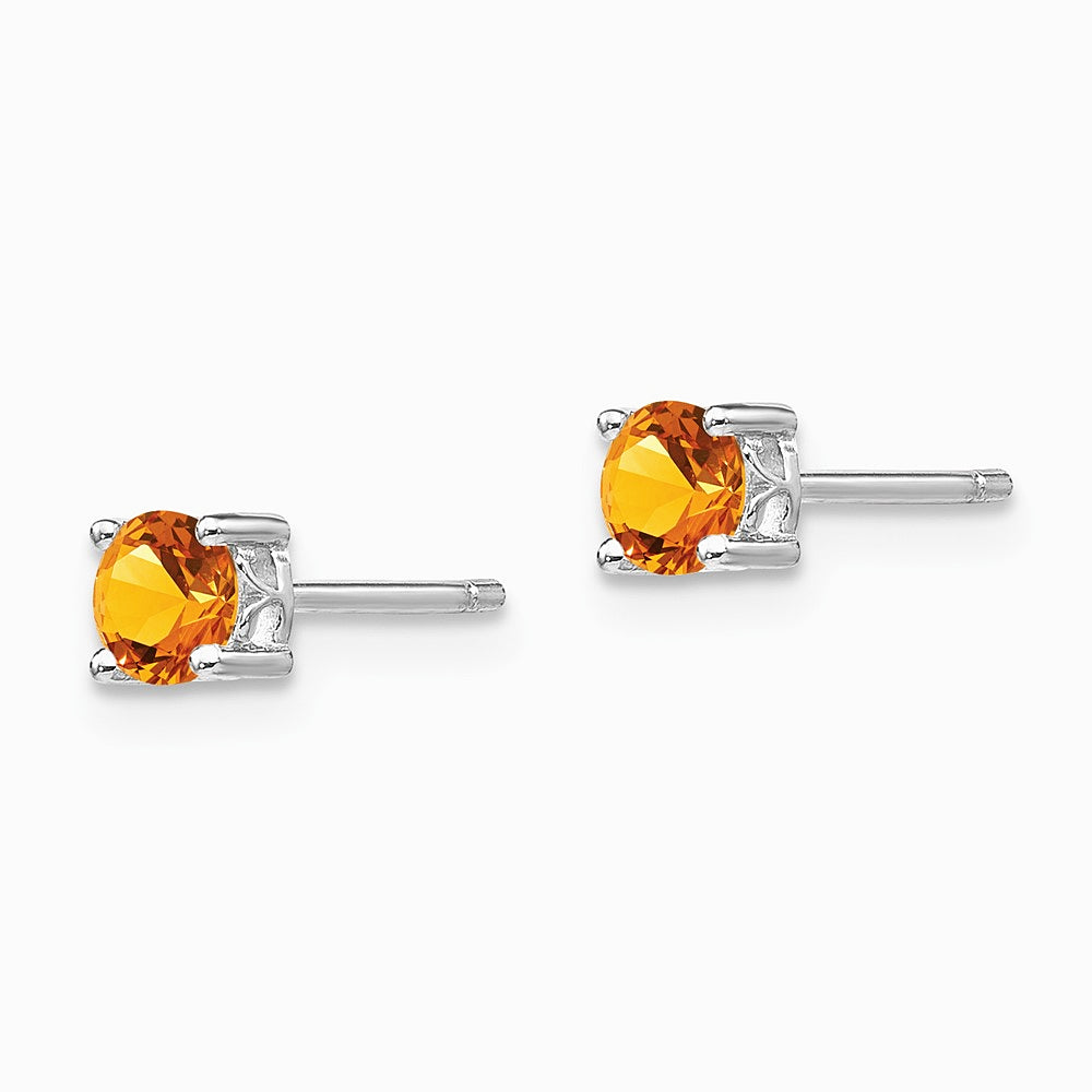 Sterling Silver Rhodium-plated 4mm Round Citrine Post Earrings - Product Photo