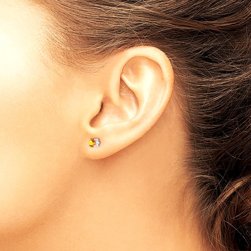 Sterling Silver Rhodium-plated 4mm Round Citrine Post Earrings - Product Photo