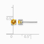 Sterling Silver Rhodium-plated 4mm Round Citrine Post Earrings - Product Photo