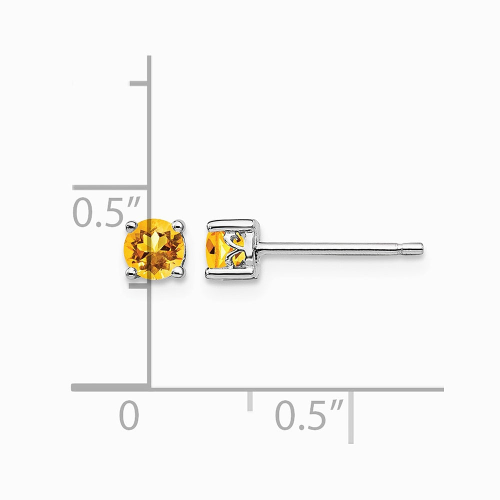Sterling Silver Rhodium-plated 4mm Round Citrine Post Earrings - Product Photo