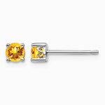 Sterling Silver Rhodium-plated 4mm Round Citrine Post Earrings - Product Photo