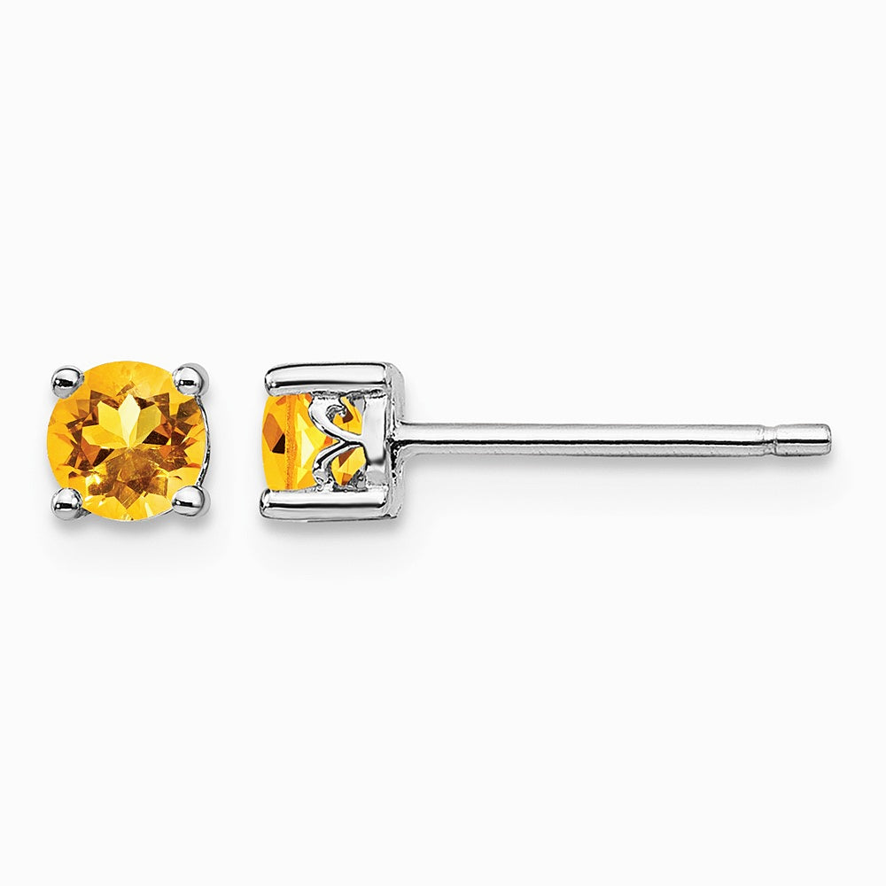 Sterling Silver Rhodium-plated 4mm Round Citrine Post Earrings - Product Photo