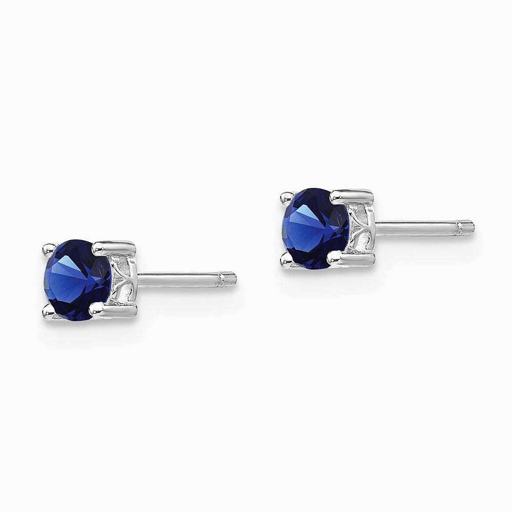 Sterling Silver Rhodium-plated 4mm Round Created Sapphire Post Earrings - Product Photo
