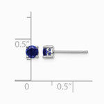 Sterling Silver Rhodium-plated 4mm Round Created Sapphire Post Earrings - Product Photo