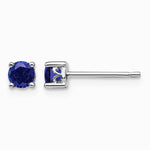 Sterling Silver Rhodium-plated 4mm Round Created Sapphire Post Earrings - Product Photo