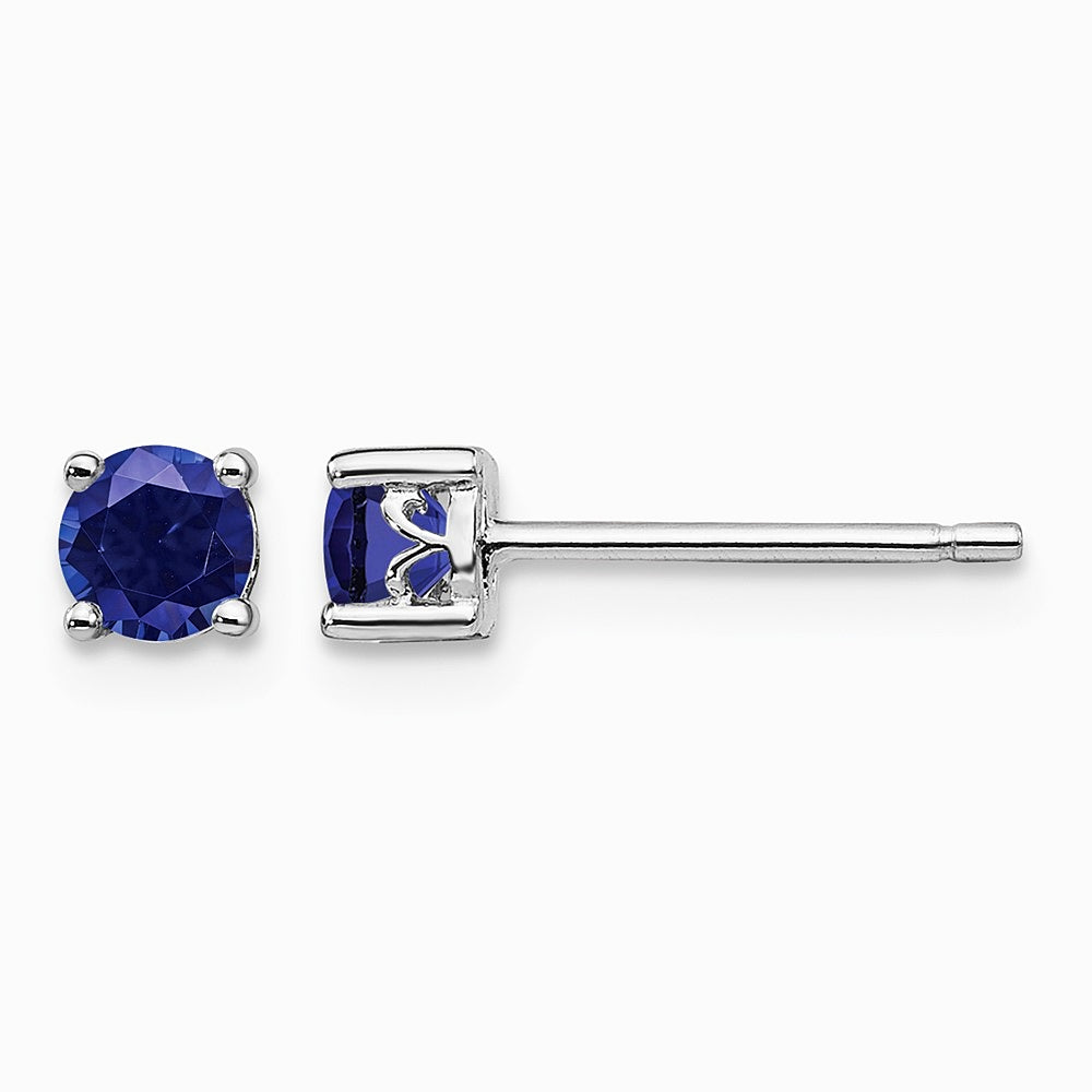 Sterling Silver Rhodium-plated 4mm Round Created Sapphire Post Earrings - Product Photo