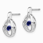Sterling Silver Rhodium Created Blue Sapphire Birthstone Vibrant Earrings - Product Photo