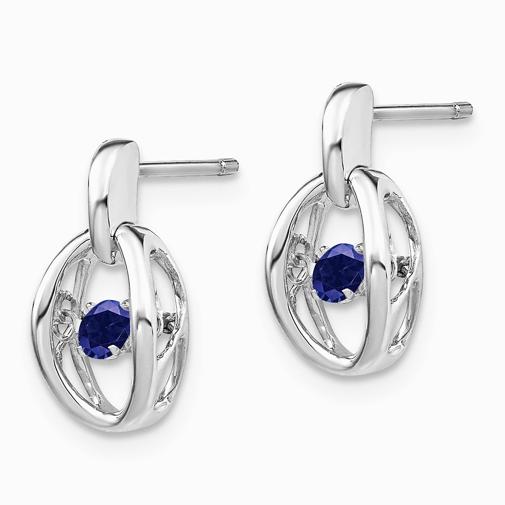 Sterling Silver Rhodium Created Blue Sapphire Birthstone Vibrant Earrings - Product Photo