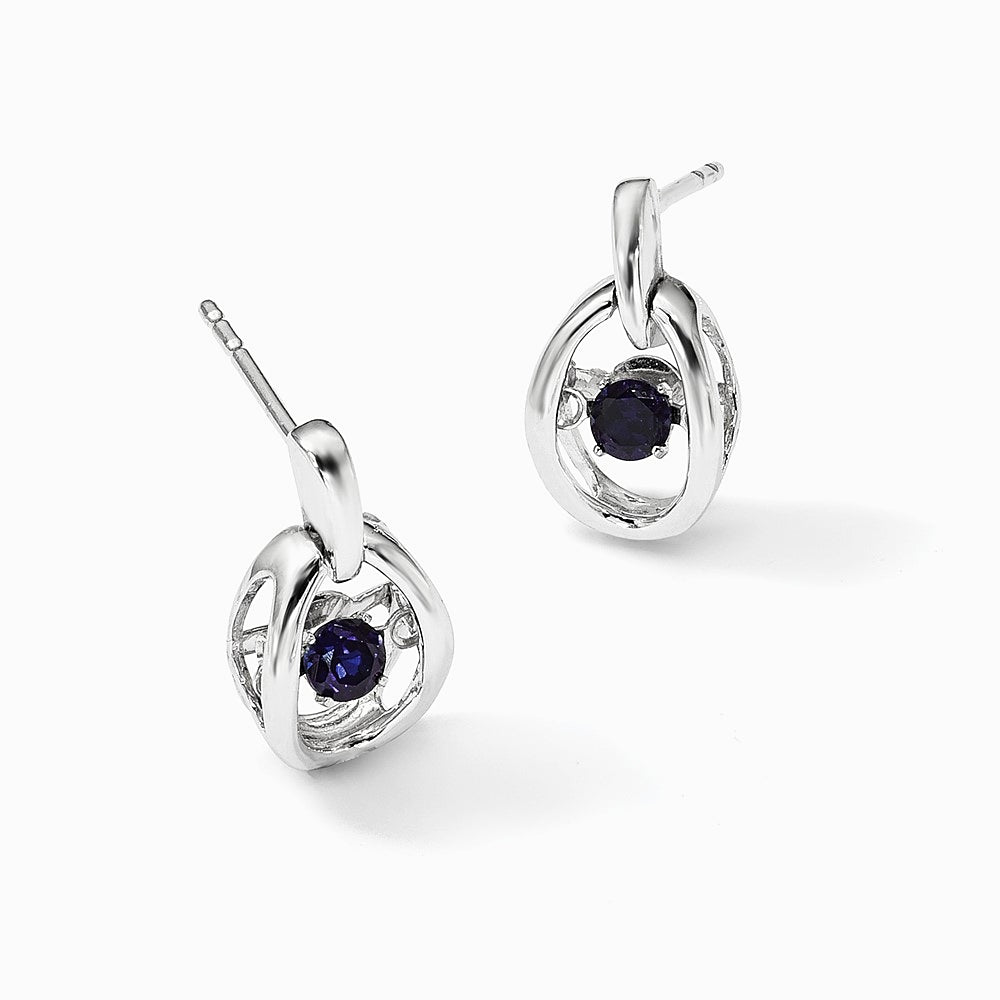 Sterling Silver Rhodium Created Blue Sapphire Birthstone Vibrant Earrings - Product Photo