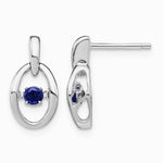 Sterling Silver Rhodium Created Blue Sapphire Birthstone Vibrant Earrings - Product Photo