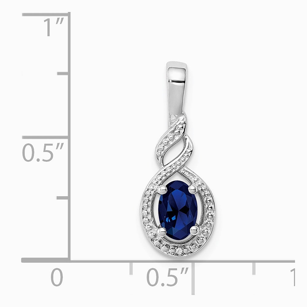 Sterling Silver Rhodium-plated Created Sapphire & Diamond. Pendant - Product Photo