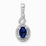 Sterling Silver Rhodium-plated Created Sapphire & Diamond. Pendant - Product Photo
