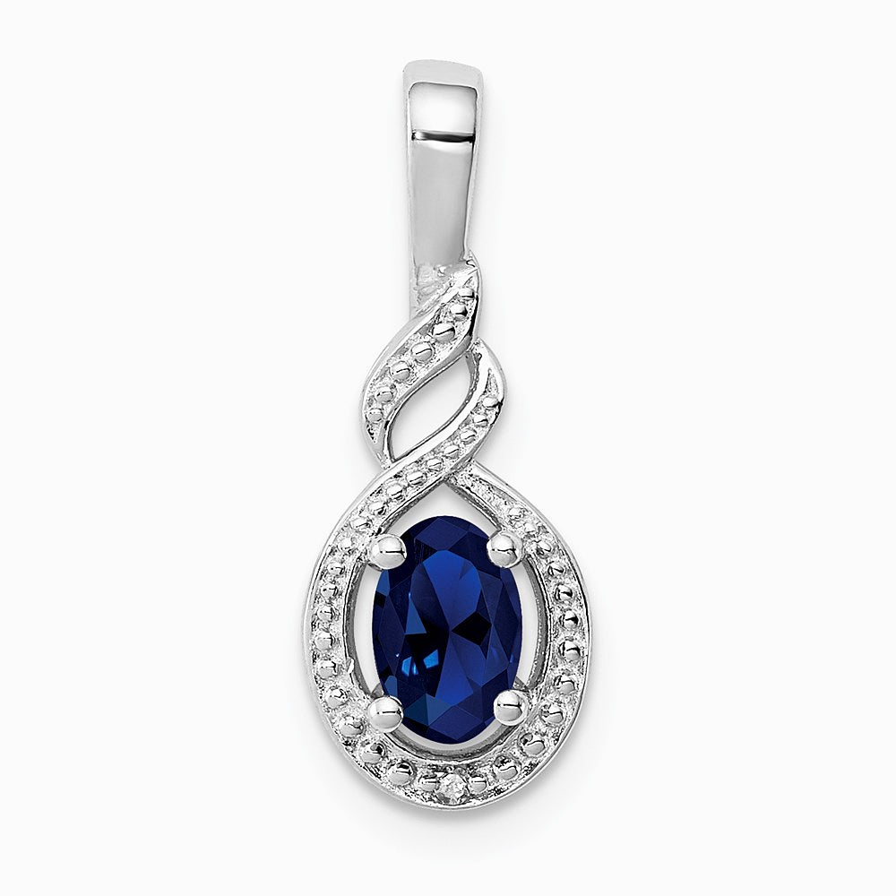 Sterling Silver Rhodium-plated Created Sapphire & Diamond. Pendant - Product Photo