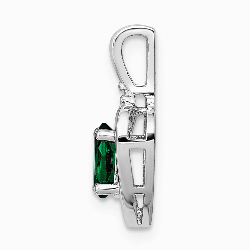 Sterling Silver Rhodium-plated Created Emerald & Diamond. Pendant - Product Photo