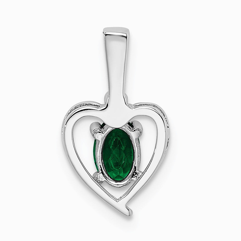 Sterling Silver Rhodium-plated Created Emerald & Diamond. Pendant - Product Photo