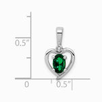 Sterling Silver Rhodium-plated Created Emerald & Diamond. Pendant - Product Photo