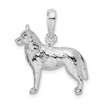 Sterling Silver Rhodium-plated Textured 3D Siberian Husky Pendant - Product Photo