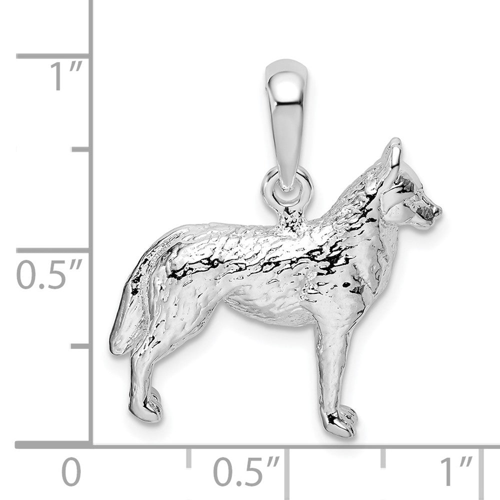 Sterling Silver Rhodium-plated Textured 3D Siberian Husky Pendant - Product Photo